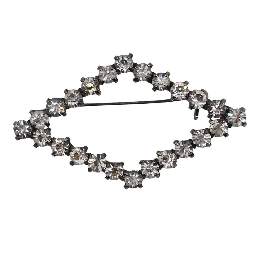VTG‎ Brooch Diamond Point Clear Rhinestones Silver Tone Classy Elegant Pin